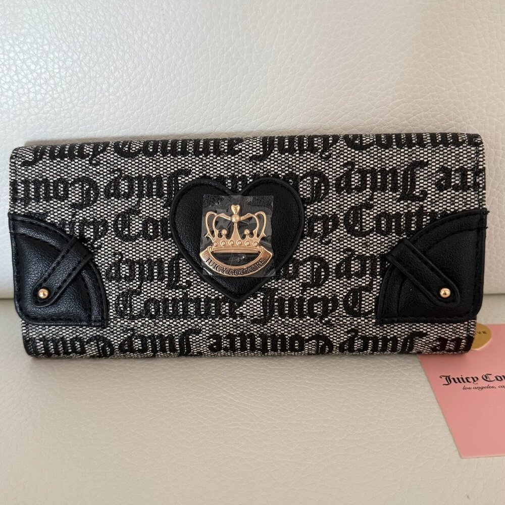 NWT JUICY COUTURE HER MAJESTY SINGLE GUSSET FLAP CLUTCH WALLET BAG BLACK